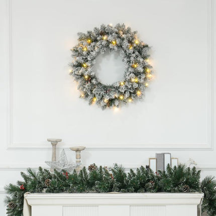 60 inch Snowy Pine Cone and Berry Christmas Wreath, with LED Lights