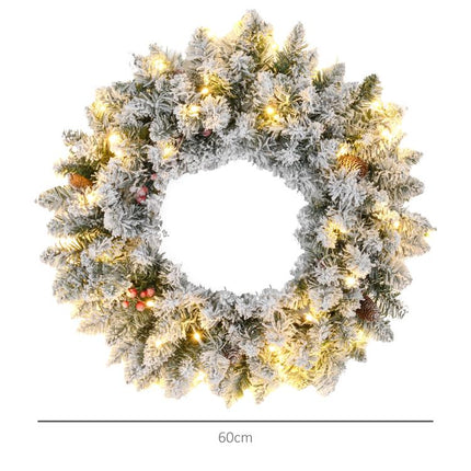60 inch Snowy Pine Cone and Berry Christmas Wreath, with LED Lights