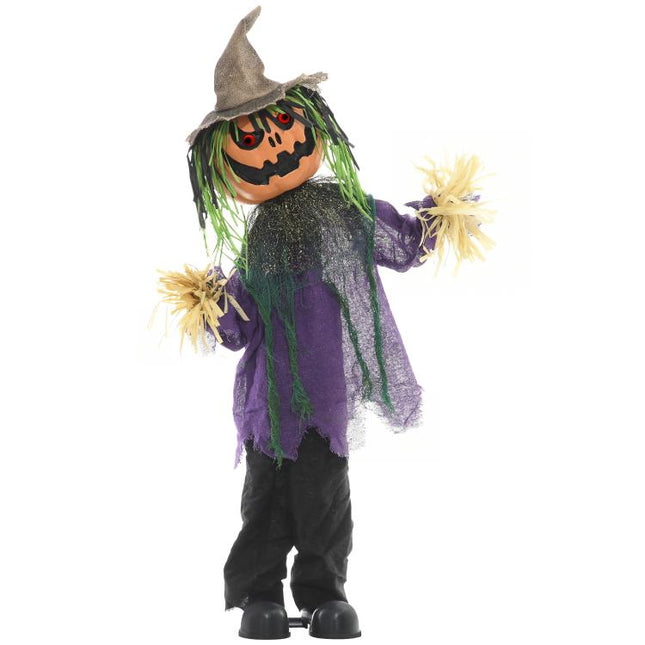 3 feet6 inch Pumpkin Scarecrow Halloween Animatronic, with Glowing Eyes
