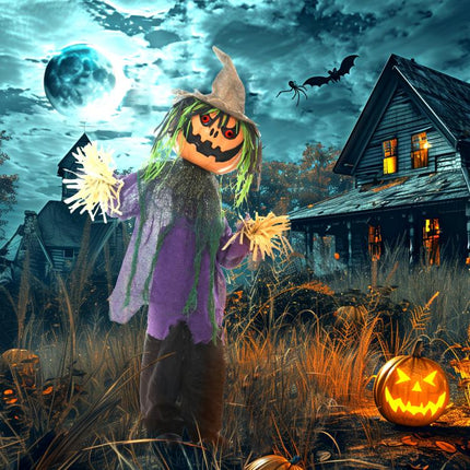 3 feet6 inch Pumpkin Scarecrow Halloween Animatronic, with Glowing Eyes