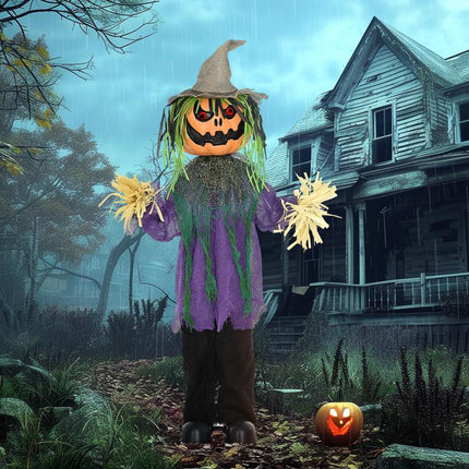 3 feet6 inch Pumpkin Scarecrow Halloween Animatronic, with Glowing Eyes