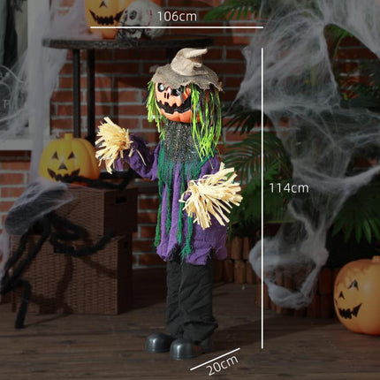 3 feet6 inch Pumpkin Scarecrow Halloween Animatronic, with Glowing Eyes