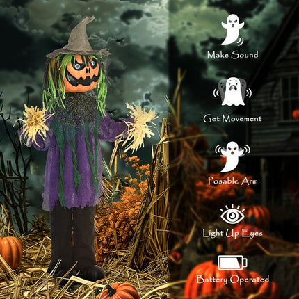 3 feet6 inch Pumpkin Scarecrow Halloween Animatronic, with Glowing Eyes