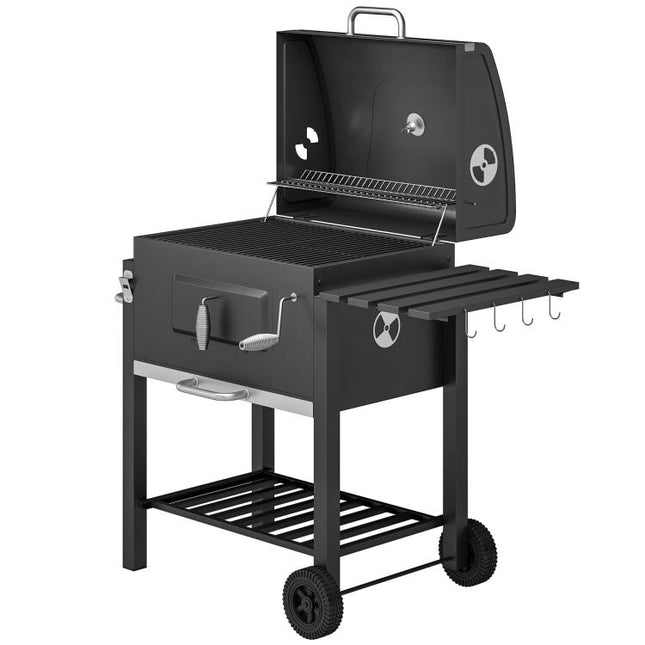 Charcoal Grill, with Height-Adjustable Coal Pan - Black