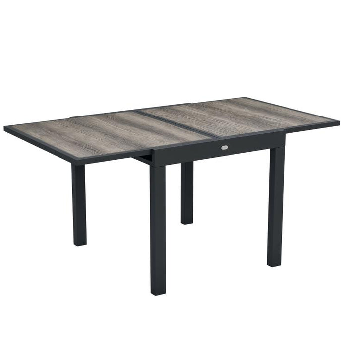 Extending Garden Table, Outdoor Dining Table for 6, Aluminium Frame Rectangular Patio Table with Plastic Board Tabletop,80/160L x 80W x 75H cm, Grey