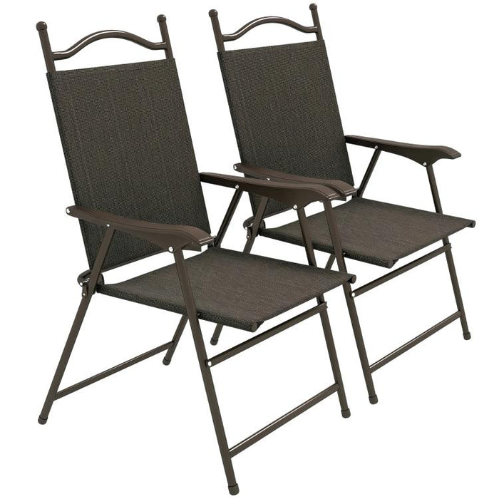 Set of Two Folding Garden Chairs, with Fabric Mesh Seats - Dark Brown