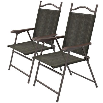 Set of Two Folding Garden Chairs, with Fabric Mesh Seats - Dark Brown