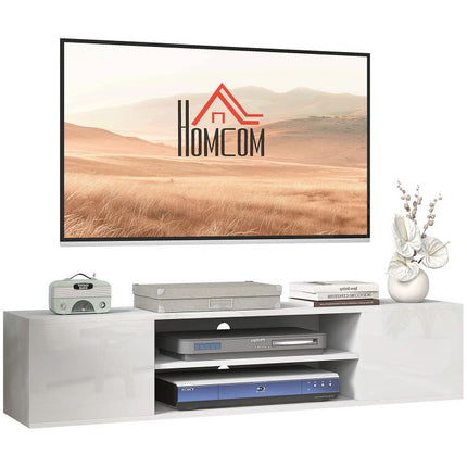 Floating TV Stand Cabinet for TVs up to 60 inch, Wall Mounted TV Unit with Open Shelf, Storage Cupboards and Cable Management for Living Room, White