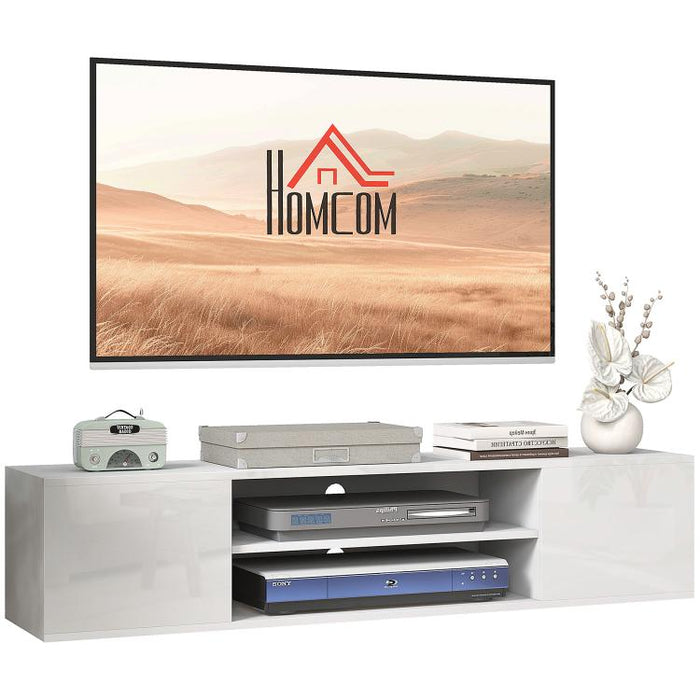 Floating TV Stand Cabinet for TVs up to 60 inch, Wall Mounted TV Unit with Open Shelf, Storage Cupboards and Cable Management for Living Room, White