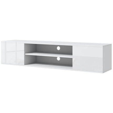 Floating TV Stand Cabinet for TVs up to 60 inch, Wall Mounted TV Unit with Open Shelf, Storage Cupboards and Cable Management for Living Room, White