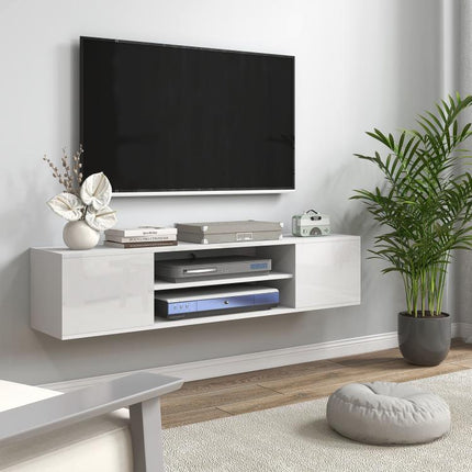 Floating TV Stand Cabinet for TVs up to 60 inch, Wall Mounted TV Unit with Open Shelf, Storage Cupboards and Cable Management for Living Room, White