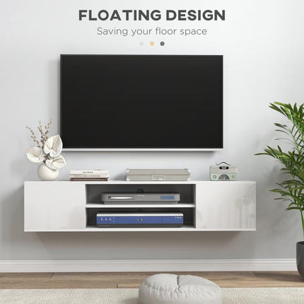 Floating TV Stand Cabinet for TVs up to 60 inch, Wall Mounted TV Unit with Open Shelf, Storage Cupboards and Cable Management for Living Room, White