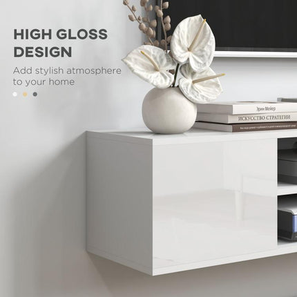 Floating TV Stand Cabinet for TVs up to 60 inch, Wall Mounted TV Unit with Open Shelf, Storage Cupboards and Cable Management for Living Room, White