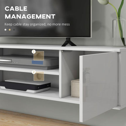 Floating TV Stand Cabinet for TVs up to 60 inch, Wall Mounted TV Unit with Open Shelf, Storage Cupboards and Cable Management for Living Room, White