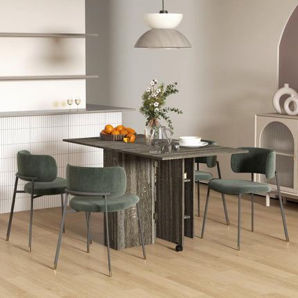 80-140 cm Folding Dining Table for 4-6 People, Drop Leaf Table with 2-Tier Shelves, Rolling Casters, for Small Spaces, Kitchen, Flat, Dining Room, Grey