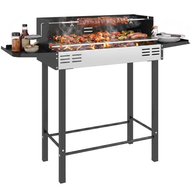 BBQ Rotisserie Grill Roaster Charcoal Spit Roasting Machine for Chicken Turkey with 3-Level Grill Grate, Side Shelves