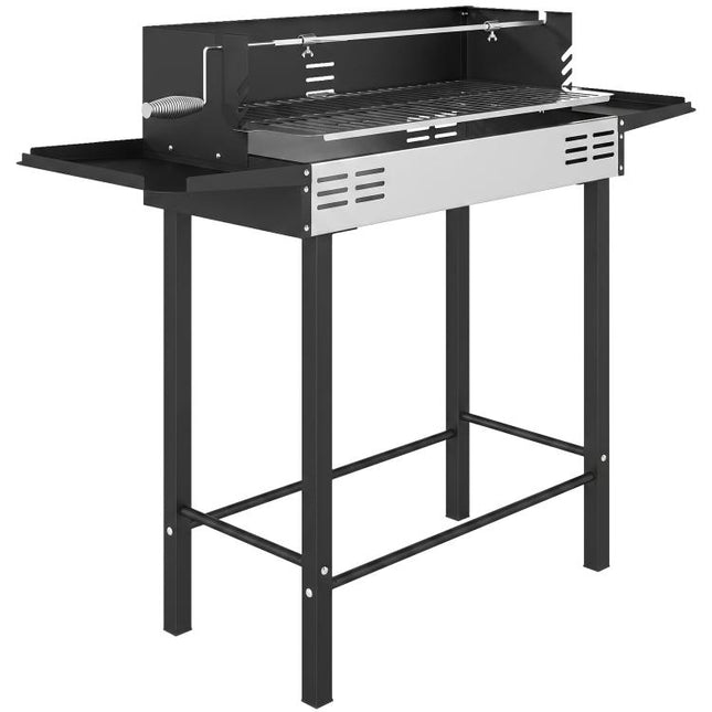 BBQ Rotisserie Grill Roaster Charcoal Spit Roasting Machine for Chicken Turkey with 3-Level Grill Grate, Side Shelves