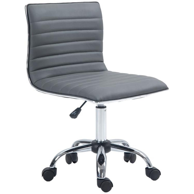 Armless Desk Task Chair Faux Leather Mid-back Computer Office Chair with Adjustable Seat Height, Chrome Base and Rolling Wheels for Home Office Dark Grey