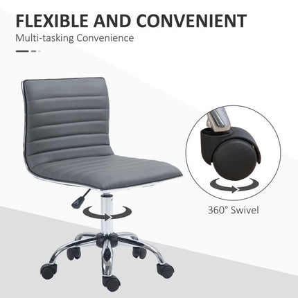 Armless Desk Task Chair Faux Leather Mid-back Computer Office Chair with Adjustable Seat Height, Chrome Base and Rolling Wheels for Home Office Dark Grey