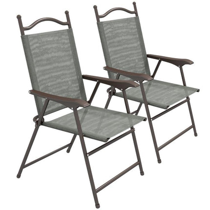 Set of Two Folding Garden Chairs, with Fabric Mesh Seats - Dark Grey