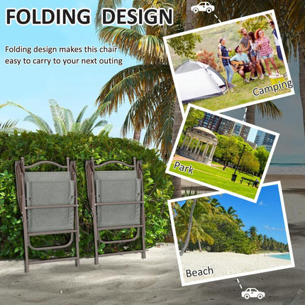 Set of Two Folding Garden Chairs, with Fabric Mesh Seats - Dark Grey
