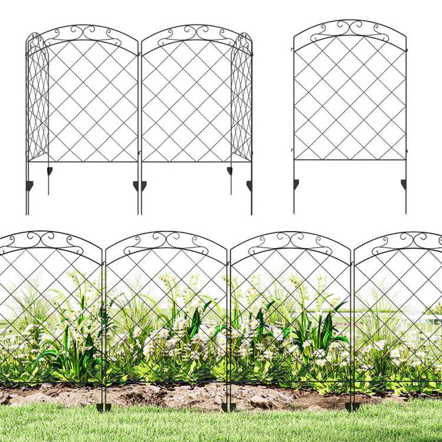 Steel Decorative Swirls Outdoor Picket Fence Panels Set of 4, Black