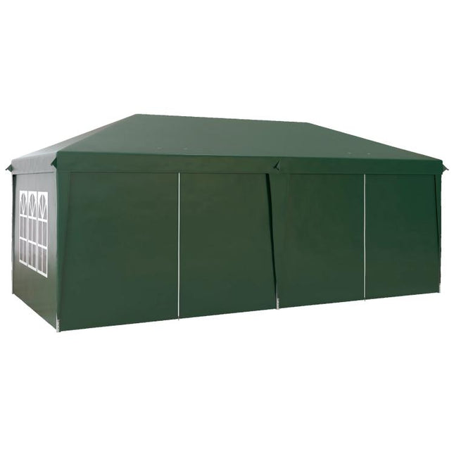 3x6m Pop-Up Gazebo, with Curtain Walls and Windows, Green