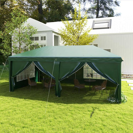 3x6m Pop-Up Gazebo, with Curtain Walls and Windows, Green