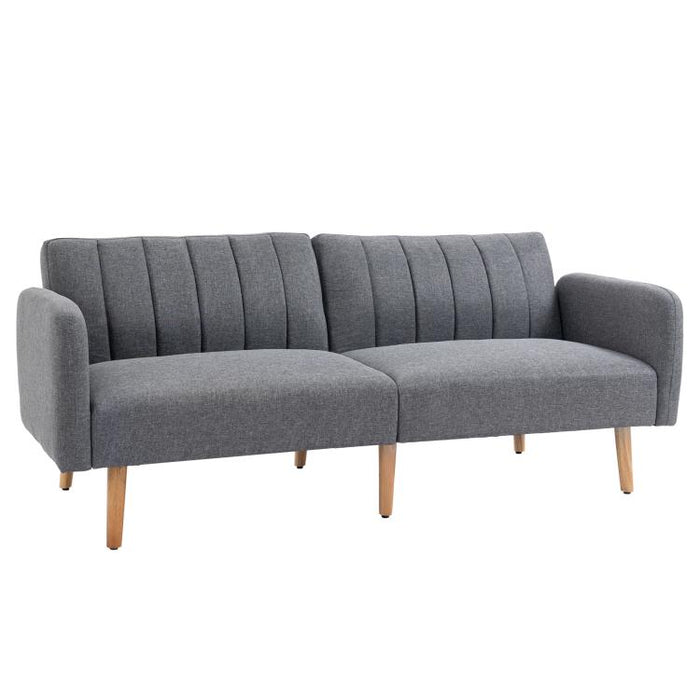 3 Seater Sofa Bed, Convertible Linen Fabric Sofa Couch, Click Clack Sofabed with Adjustable Split Backrest for Living Room, Bedroom, Guest Room, Grey
