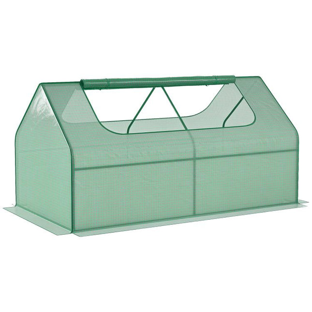 Raised Garden Bed with Greenhouse, Steel Planter Box with Plastic Cover, Roll Up Window, Dual Use for Flowers, Vegetables, Fruits and Herbs, 185L x 95W x 92H cm, Green