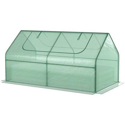 Raised Garden Bed with Greenhouse, Steel Planter Box with Plastic Cover, Roll Up Window, Dual Use for Flowers, Vegetables, Fruits and Herbs, 185L x 95W x 92H cm, Green