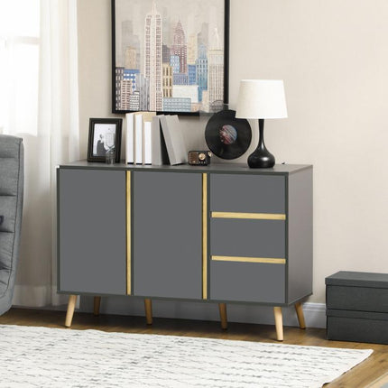 Sideboard, Modern Kitchen Cupboard with Double Doors and 3 Drawers, Adjustable Shelves for Living Dining Room, Dark Grey
