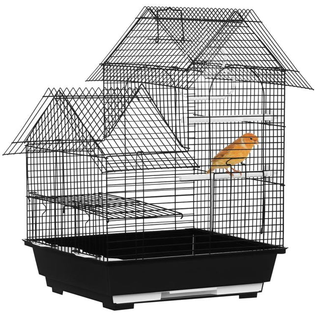 Metal Bird Cage for Finch, Canary w/ Food Containers, Swing Ring, Tray, Handle, 39 x 33 x 47cm
