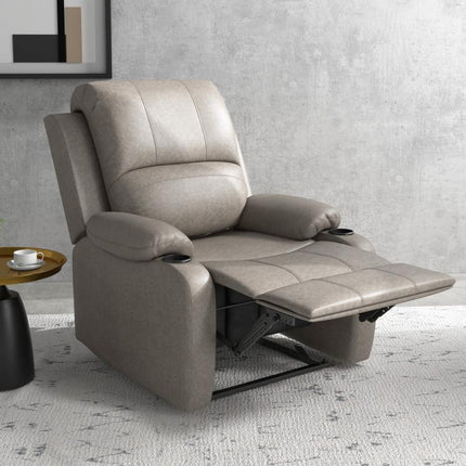 Recliner Chair, Microfibre Reclining Chair with Adjustable Leg Rest, Cup Holders, Recliner Armchair for Home Living Room, Brown