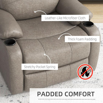 Recliner Chair, Microfibre Reclining Chair with Adjustable Leg Rest, Cup Holders, Recliner Armchair for Home Living Room, Brown