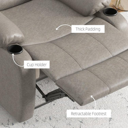 Recliner Chair, Microfibre Reclining Chair with Adjustable Leg Rest, Cup Holders, Recliner Armchair for Home Living Room, Brown