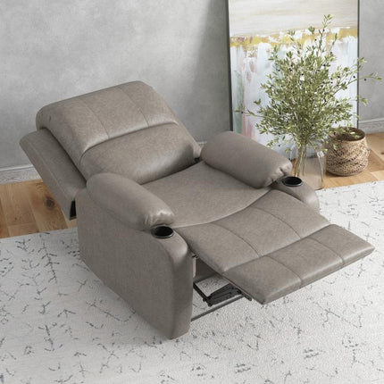 Recliner Chair, Microfibre Reclining Chair with Adjustable Leg Rest, Cup Holders, Recliner Armchair for Home Living Room, Brown