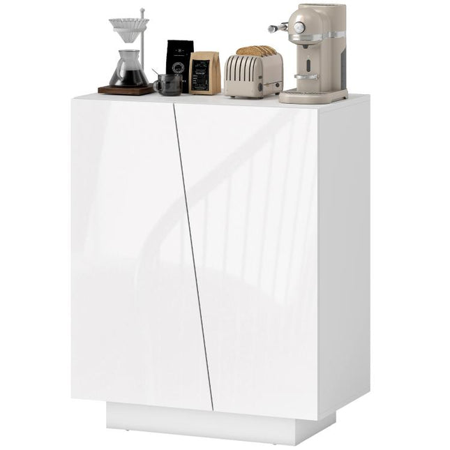 High Gloss Storage Cabinet, Freestanding Storage Cupboard with Adjustable Shelves for Living Room, Bedroom, Hallway, White