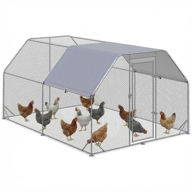 Walk in Chicken Run Chicken Coop Hen House Outdoor with Roof for 10-12 Chickens, 380 x 280 x 195cm