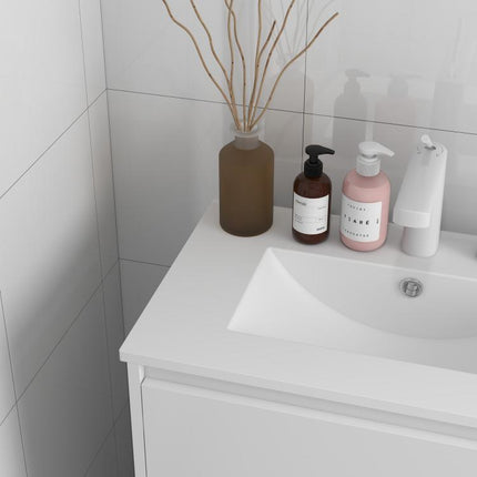 600mm Bathroom Vanity Unit with Basin and Single Tap Hole, High Gloss White Floor Standing Bathroom Sink Unit with 2 Drawers for Cloakroom