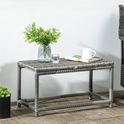 Outdoor Coffee Table Side Table with Rectangular Shape Frame for Patio, Balcony, Mixed Grey