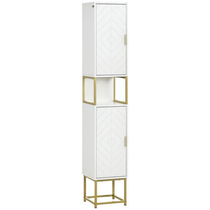 Narrow Bathroom Storage Cabinet, Freestanding Tallboy Storage Unit with Adjustable Shelf, 2 Doors and Steel Base, Slim Corner Organizer, White
