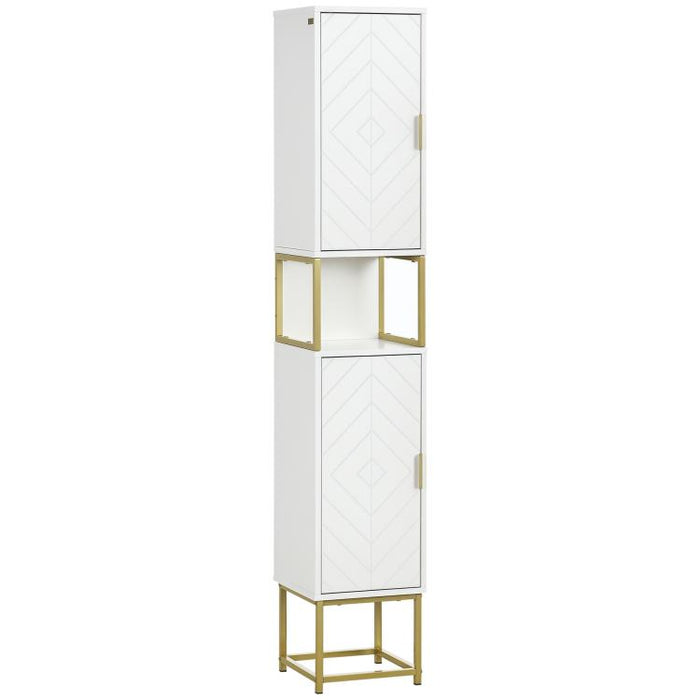 Narrow Bathroom Storage Cabinet, Freestanding Tallboy Storage Unit with Adjustable Shelf, 2 Doors and Steel Base, Slim Corner Organizer, White