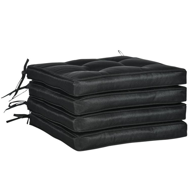 Set of 4 Garden Seat Cushion with Ties, 42 x 42cm Replacement Dining Chair Seat Pad, Black
