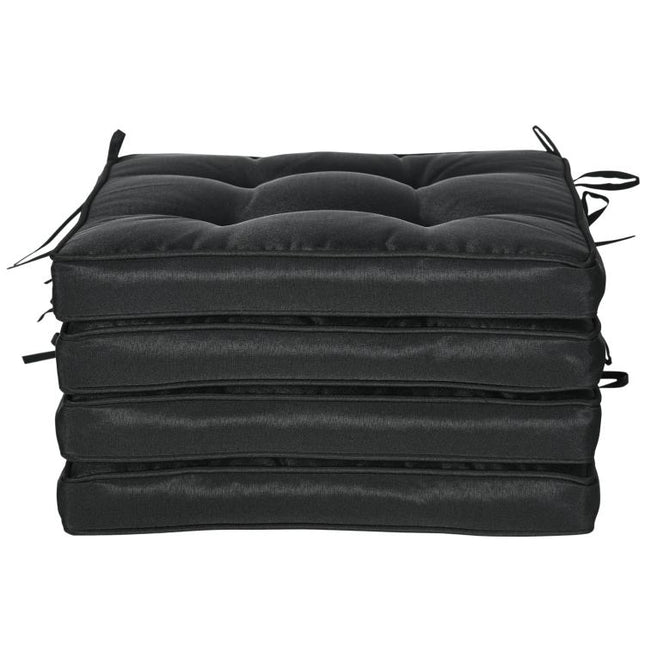 Set of 4 Garden Seat Cushion with Ties, 42 x 42cm Replacement Dining Chair Seat Pad, Black