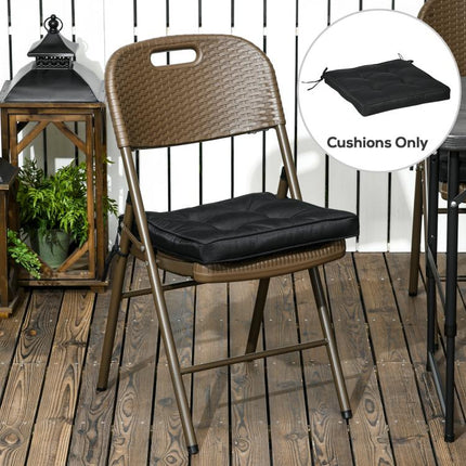 Set of 4 Garden Seat Cushion with Ties, 42 x 42cm Replacement Dining Chair Seat Pad, Black