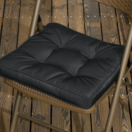 Set of 4 Garden Seat Cushion with Ties, 42 x 42cm Replacement Dining Chair Seat Pad, Black