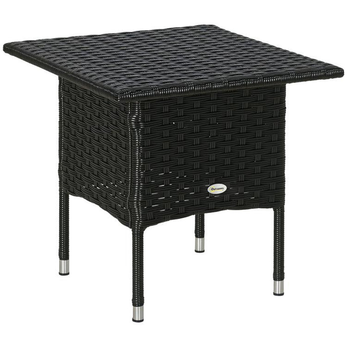 Rattan Side Table, Outdoor Coffee Table with Plastic Board Under the Full Woven Table Top for Patio, Garden, Balcony, Black