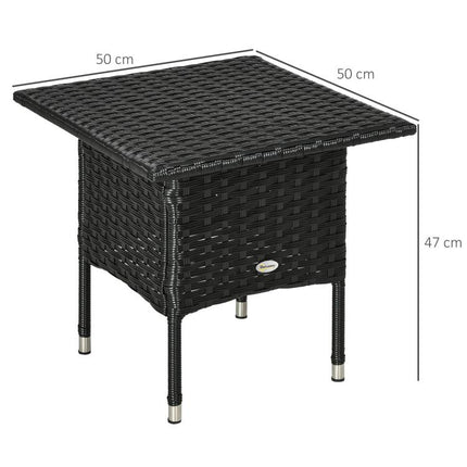 Rattan Side Table, Outdoor Coffee Table with Plastic Board Under the Full Woven Table Top for Patio, Garden, Balcony, Black