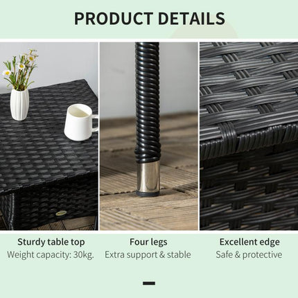 Rattan Side Table, Outdoor Coffee Table with Plastic Board Under the Full Woven Table Top for Patio, Garden, Balcony, Black